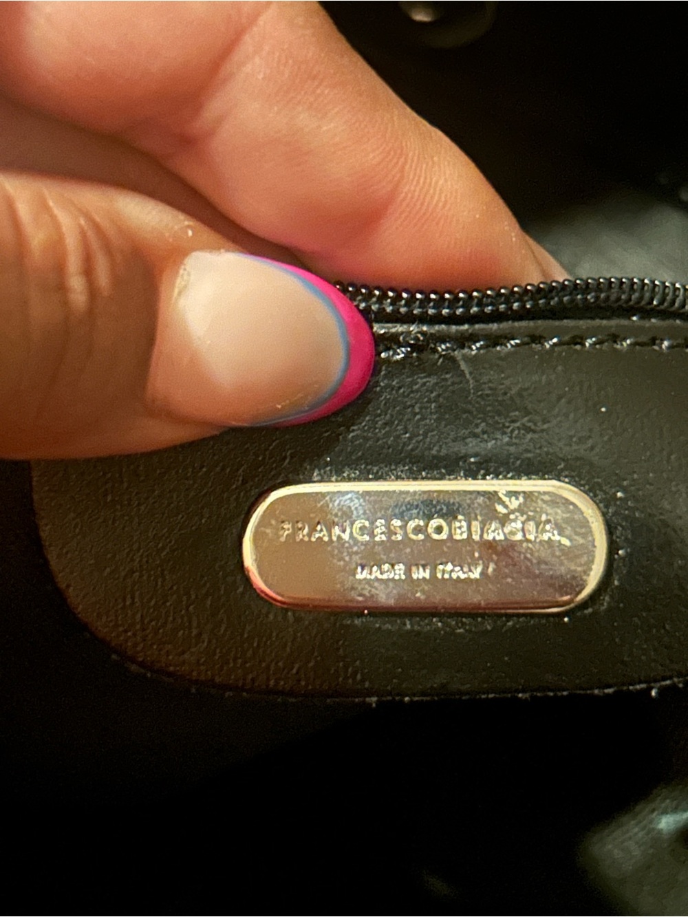 Francesco Biasia Black Leather Bag with Silver Logo Plaque